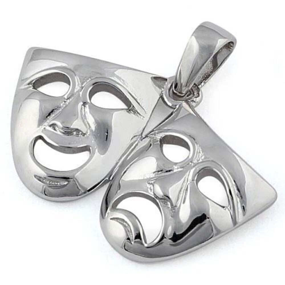 New Sterling Silver Laughing Sad Theater Mask Bracelet Pendant Necklace